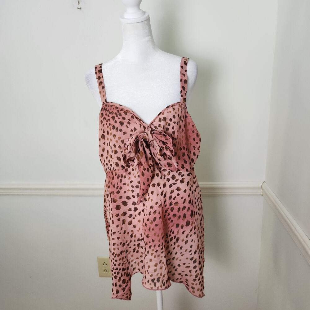 Vtg 90s Y2K Petra Cami Tank Top XL Womens Leopard Pink Fairy Grunge Babydoll Bow